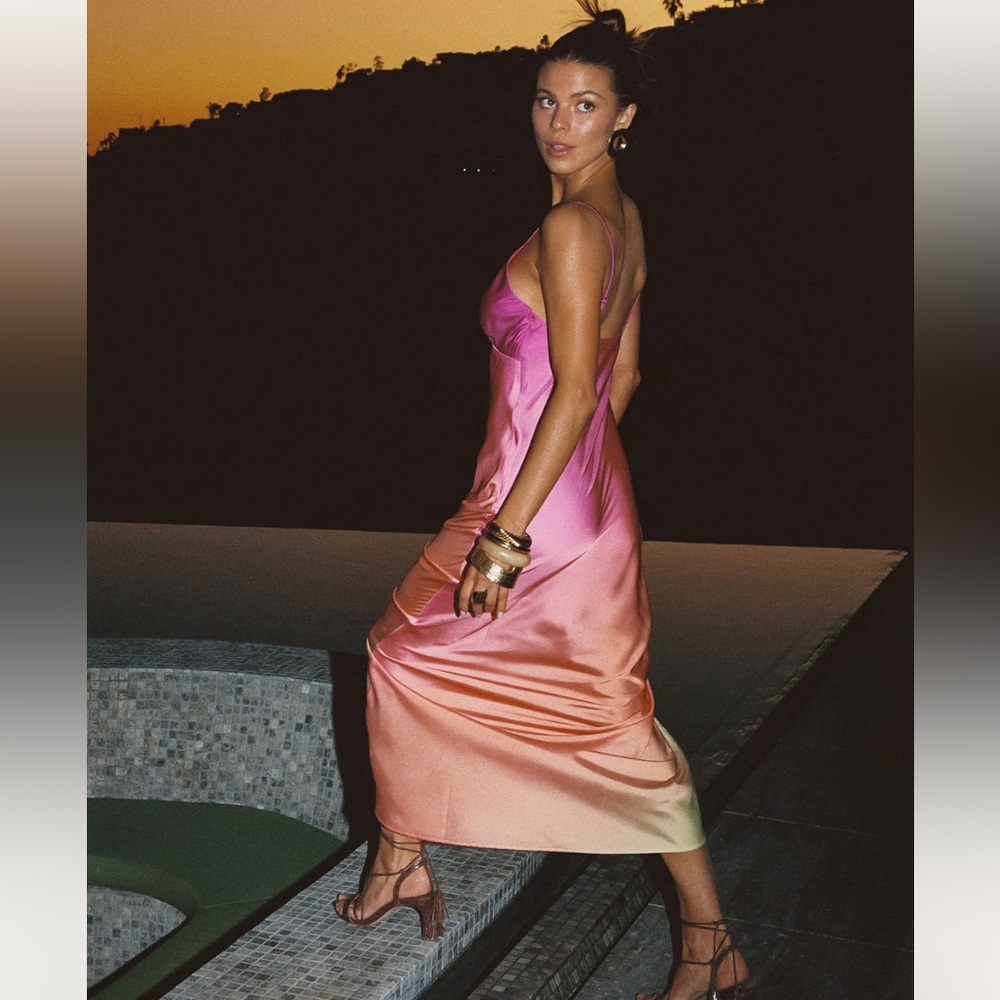 12th tribe Mirabella Pink Satin Sorbet Maxi Dress - Picture 2 of 5